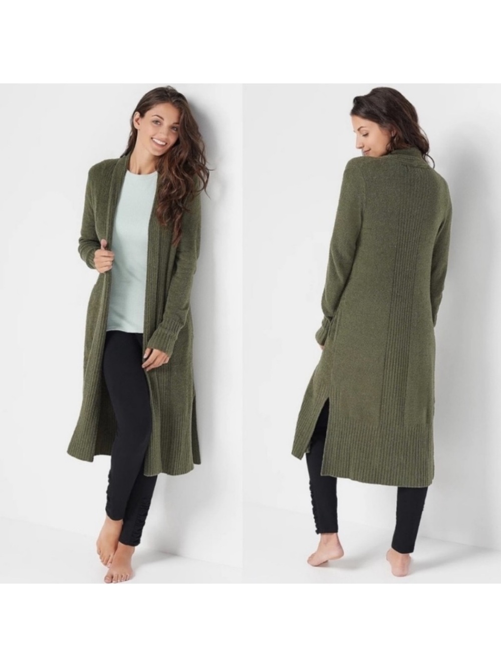 NWT Barefoot Dreams CozyChic Lite® Long Cardigan in Olive - Size 3X